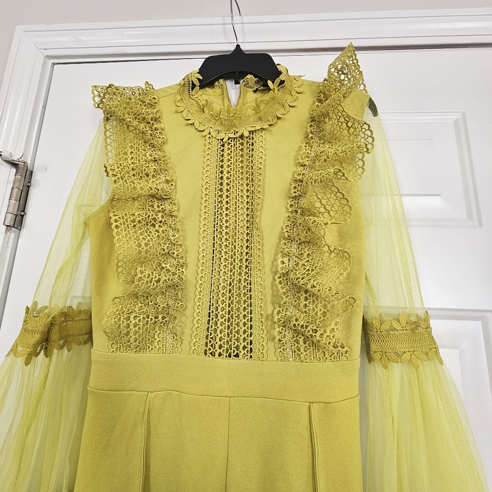 Valentine Crochet Ruffle and Bell Sleeve Jumpsuit Size Large Elegant Romantic - Picture 5 of 14